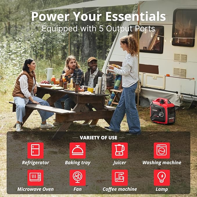 Gas Powered Inverter Generator 2500W - Super Quiet Gas Generator with CO Sensor, EPA 2025 Compliant for Camping, Tailgating, and Home Use