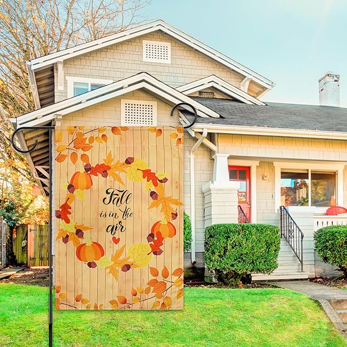 Fall Pumpkin Maple Leaves Garden Flags 12x18 Inches Double Sided Autumn Harvest Thanksgiving House Flags for Farmhouse Yard Lawn Outdoor Decorations