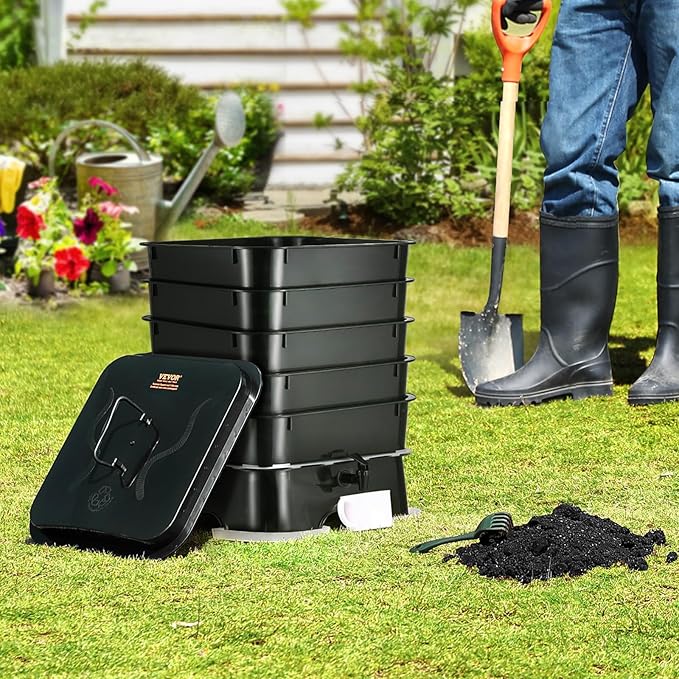 VEVOR 5-Tray Composter, 50L Worm Compost Bin - Indoor/Outdoor Worm Farm Kit for Food Waste Recycling, Vermicomposting & Vermiculture