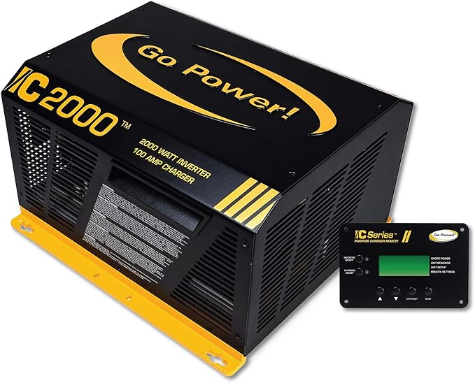 Go Power GP-IC2000-12-PKG 3-in-1 Inverter Charger, 2000W Pure Sine Wave Output, 12V to 120V AC, 3400W Surge Capacity, 100 Amp Charger, Dual 50 Amp Transfer Switch, 12V for RV, Marine, and Off-Grid Use