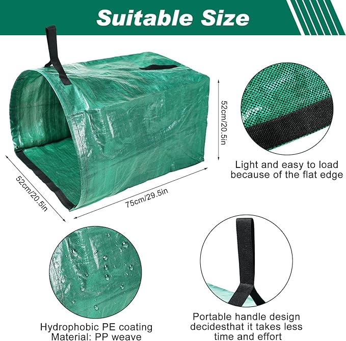 3 Pack 53 Gallon Yard Waste Bags Dustpan Type Lawn Garden Reusable Heavy Duty Leaf Bags Yard Waste Container with Reinforced Carry Handles for Leaves Debris Grass, with Gloves, Leaf Bag Holder