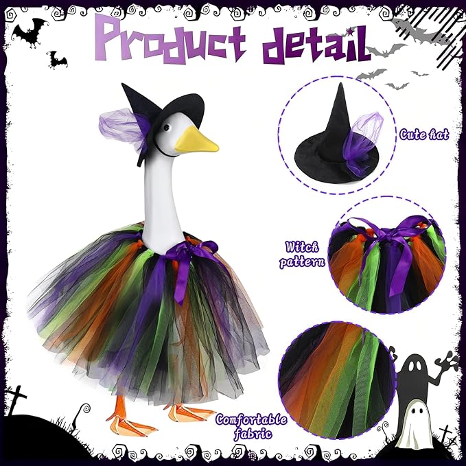 Halloween Witch Porch Goose Outfits Tutu Dress Costume Clothes, for 23" 17" Outdoor Patio Yard Lawn Decor
