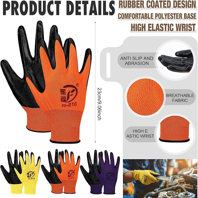 Gardening Gloves for Men Women Breathable Rubber Coated Working Gloves for Gardening, 9.1 Inch