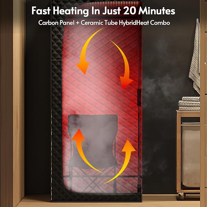 Portable Steam Sauna at Home 1 Person Therapy, Low EMF 1200W Fast Heating Sauna Box, Indoor Dry Sauna with Foldable Chair for Home, Gym (2.6Lx2.6Wx6H Ft)