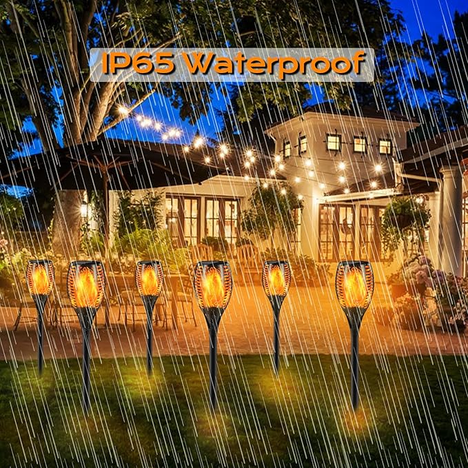 Upgraded Larger Solar Torch Lights, 43" Flickering Flame Solar Lights, Waterproof Outdoor Solar Landscape Decoration Lighting 96 LED Auto On/Off Garden Patio Yard Pathway,Black 4 Pack (4)