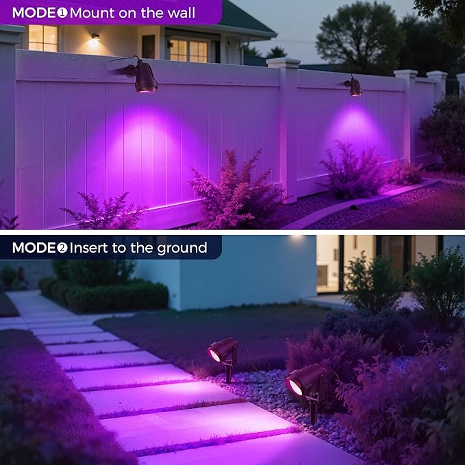 L LOHAS LED Halloween Spotlight Outdoor, Purple Spot Lights for Yard, Auto On/Off 5W 120V Landscape Lighting for House, Holiday, Trees, Decoration, 450LM IP66 Waterproof, UL Listed, 2 Pack