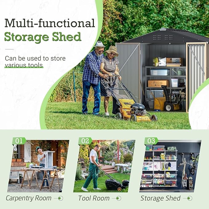 Furniwell 6x4 FT Outdoor Storage Shed, Metal Garden Sheds Outdoor Storage House with Single Lockable Door for Backyard Patio Lawn, Brown