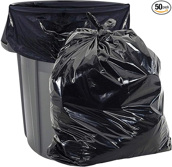 Aluf Plastics Heavy Duty 55 Gallon Trash Bags - (Large 50 Pack/w Ties) - 2 MIL Industrial Strength Plastic Drum Liners 38' x 58' Professional Black Garbage Bags for Construction, Contractors