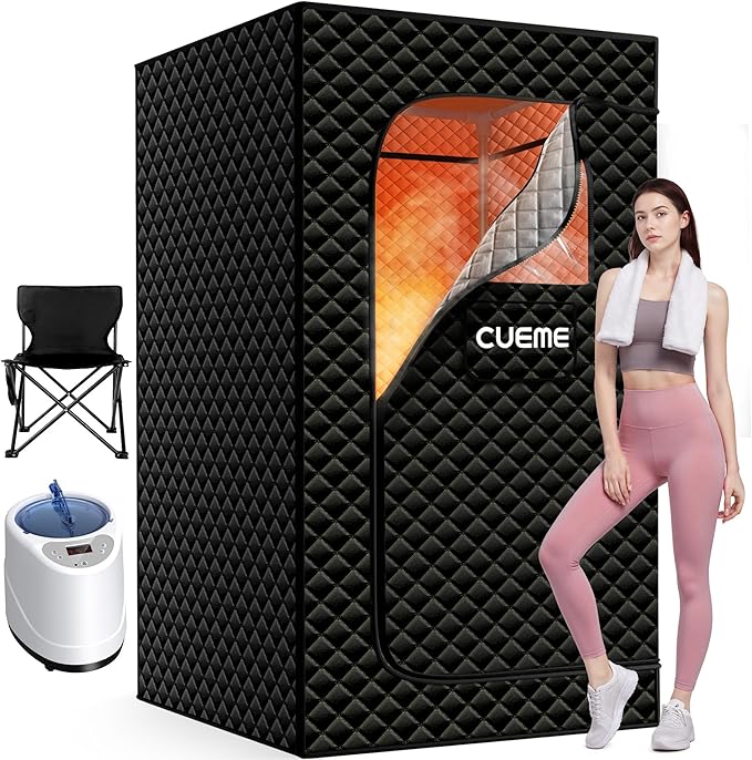 Sauna Box, Portable Steam Sauna, Portable Sauna for Home with 3L 1200W Steamer, 9 Levels, Folding Chair, Extra Large Size (2.6' x 2.6' x 5.9'), Full Body Sauna Tent for Relaxation, Detoxification