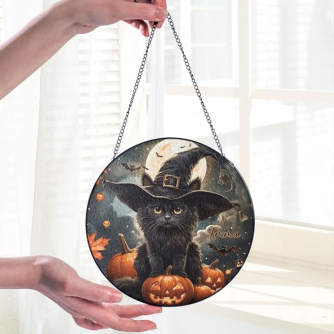 Custom Cat Portrait Stained Glass Window Hanging Light Catcher, Pet Memorial Stained Glass Photo, Cat Memorial Gift Pet Loss Gift