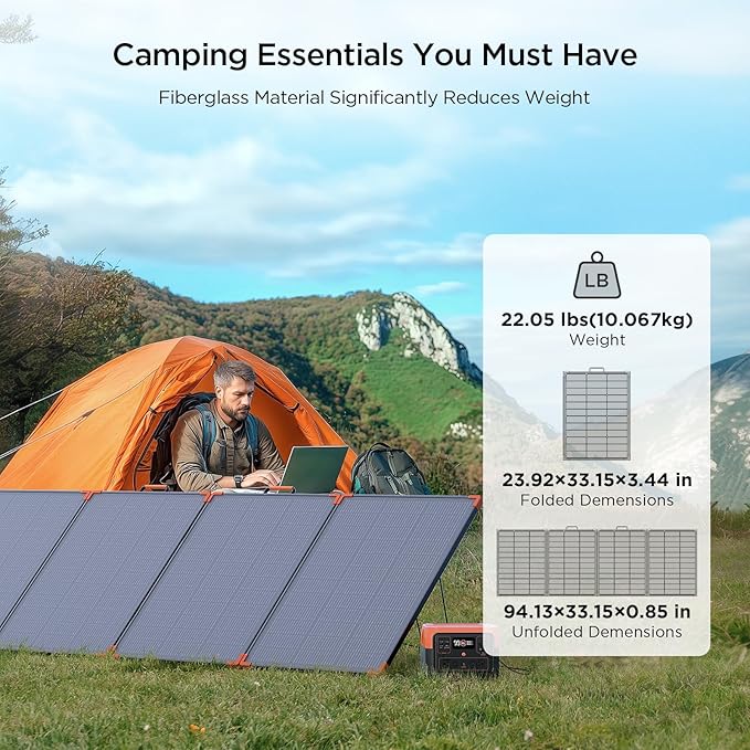N-Type 16BB 350W Portable Solar Panel for Power Station,Camping Essentials,43V Foldable Solar Charger 25% High Efficiency IP68 Waterproof 4 Reinforced Kickstands for Camping RV Offgrid Living