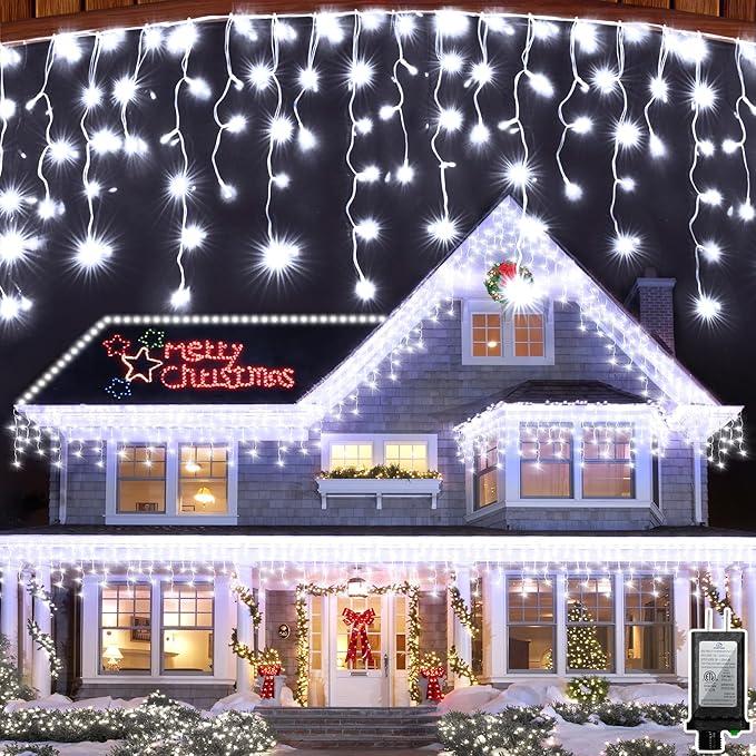 1620 LED Christma Lights with 360 Drops, 164ft Outdoor Hanging lights with 8 Modes & Timer Memory, Outsite Waterproof Curtain String Lights for Front House Fence Tree Holiday Decorations (Cool White)