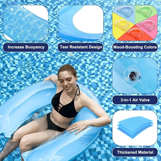 5 Pack Pool Floats Adult, PuppyuWill Minimalist Design Pool Chair Float, 46"X36" Mood-Boosting Colors, Drifter, Chair, Hammock 3-in-1 Inflatable Pool Toys for Pool Party, Lake, River, Sea, Outdoor