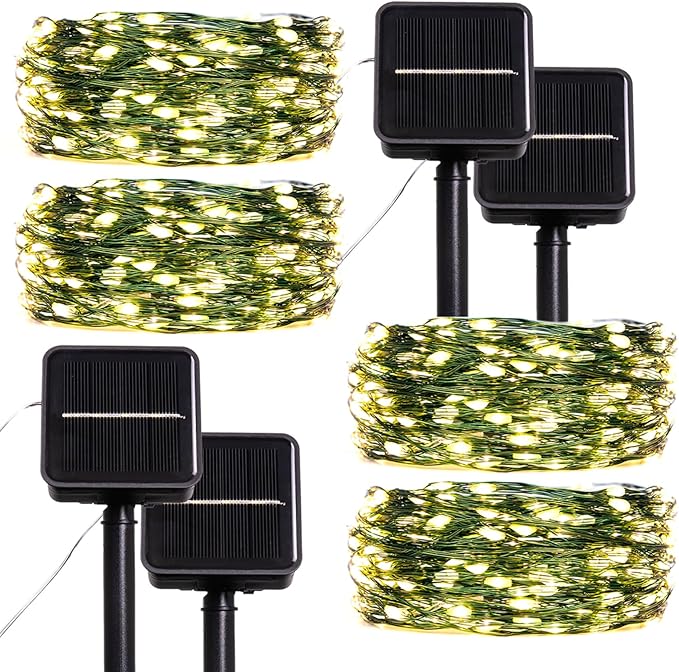 Solar String Lights for Outside,33FT 100LEDs (4 Pack) Solar Fairy Lights,Waterproof 8 Modes Outdoor String Light for Patio Garden Backyard Tree Balcony Christmas,Green Wire,Warm White