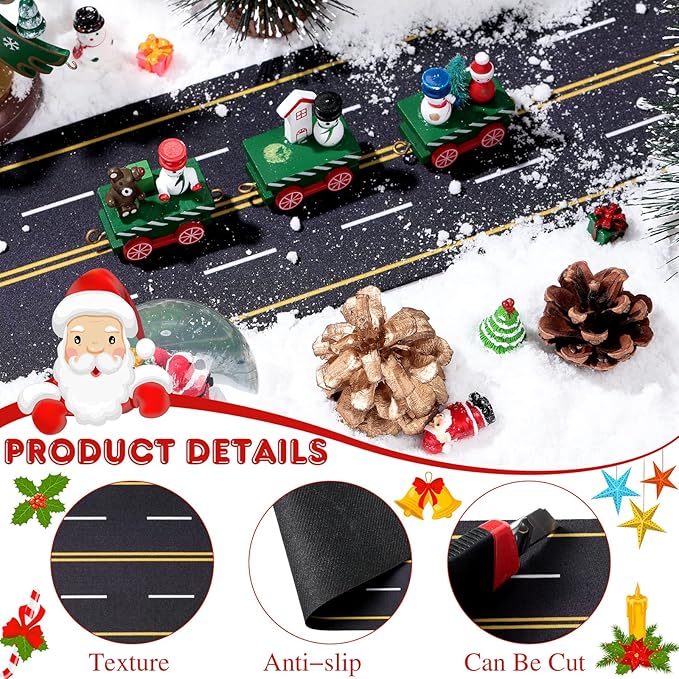 Marspark Christmas Village Accessories 5 x 50 Inch Christmas Miniature Road Village Street Mat Xmas Snow Street Decorations for Little Landscape(Road Style)