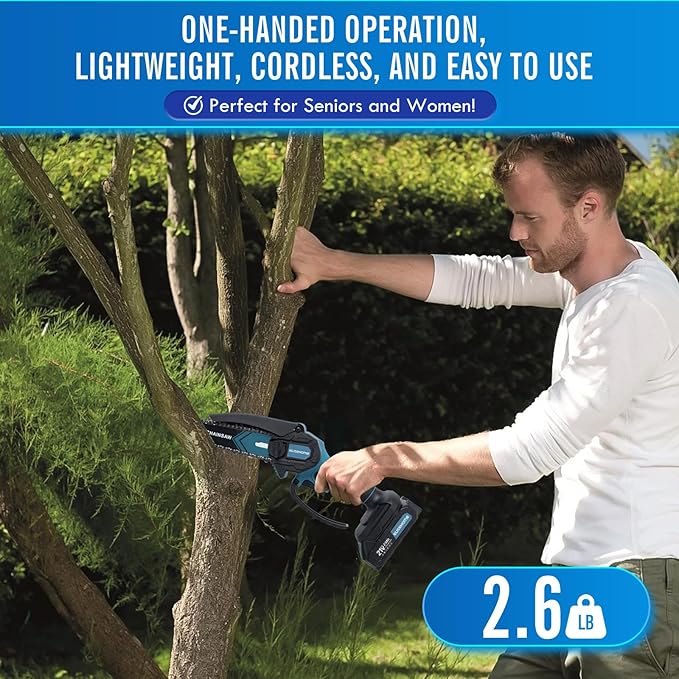 EliteHome Mini Chainsaw Cordless 2 Batteries 6 Inch Electric Portable Handheld Small Chain Saw Battery Powered for Tree Trimming wood cutting