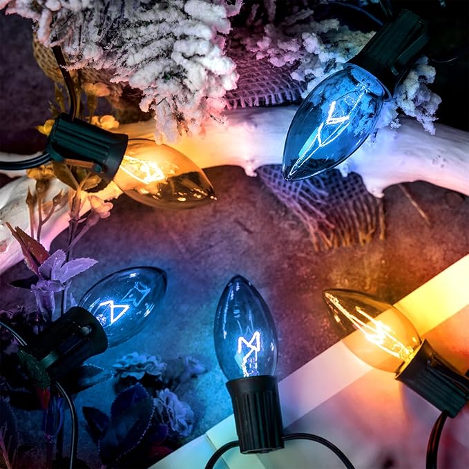 C9 Blue and Clear Christmas String Lights, Outdoor Christmas Lights String, Hanging Roofline Lights, Patio Lights for Outdoor Decor, Green Wire, 25 Feet