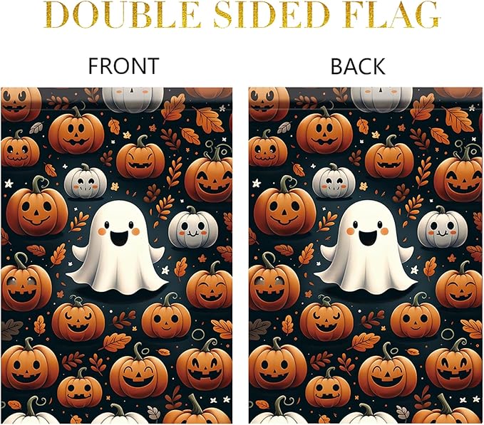 Halloween Pumpkin Ghost Garden Flag 12x18 Inch Double Sided for Outside Cute Ghost Pumpkin Yard Flag for Outdoor Holiday Home Decor