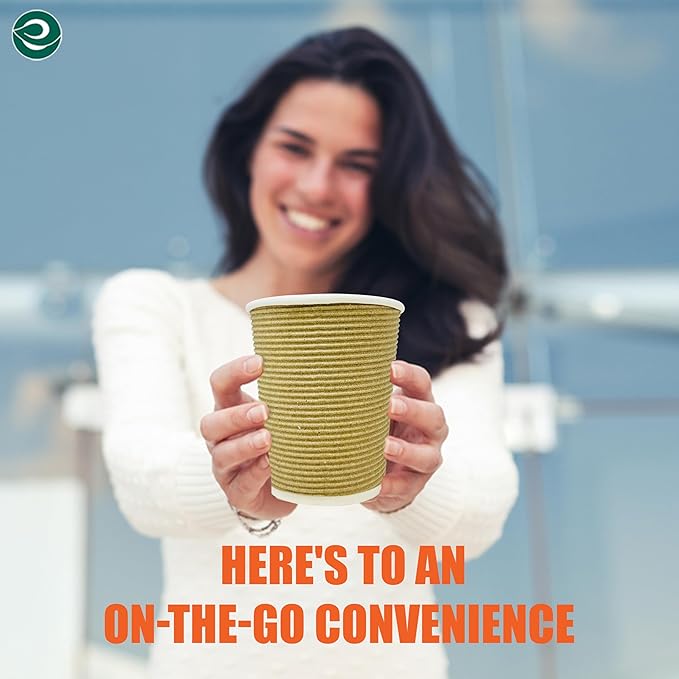 ECO SOUL 12oz Compostable Ripple Cups (100 Pack) – Biodegradable Paper Cups, Non-Toxic Disposable Cups for Hot Drinks, To-Go Coffee Cups, Eco-Friendly & Ripple Paper Cups