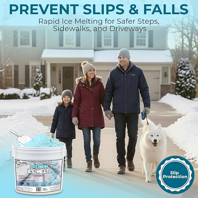 Ice Melt for Snow Pet Friendly - Fast Acting Magnesium Chloride Ice Melt Salt, Snow Salt 45lb Bucket with Scoop