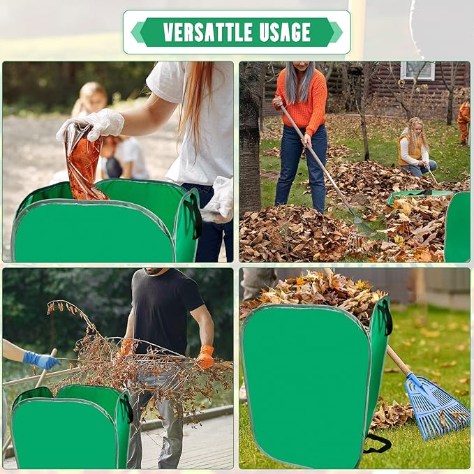 PUNCHMAN Leaf Collector - 80 Gallon Pop up Foldable Leaf Bags with Handles, Collapsible Trash Can for Leaf Clean up and Picker, Reusable Yard Waste Bags with Golves, Garden Tools