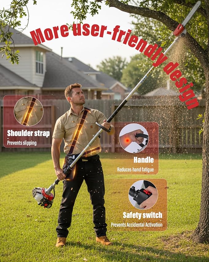 48CC Gas Powered Pole Saw 16FT Lightweight with Auto Lubrication, Safety Lock, and Quick Stop for Easy Tree Trimming (GZJ-005)