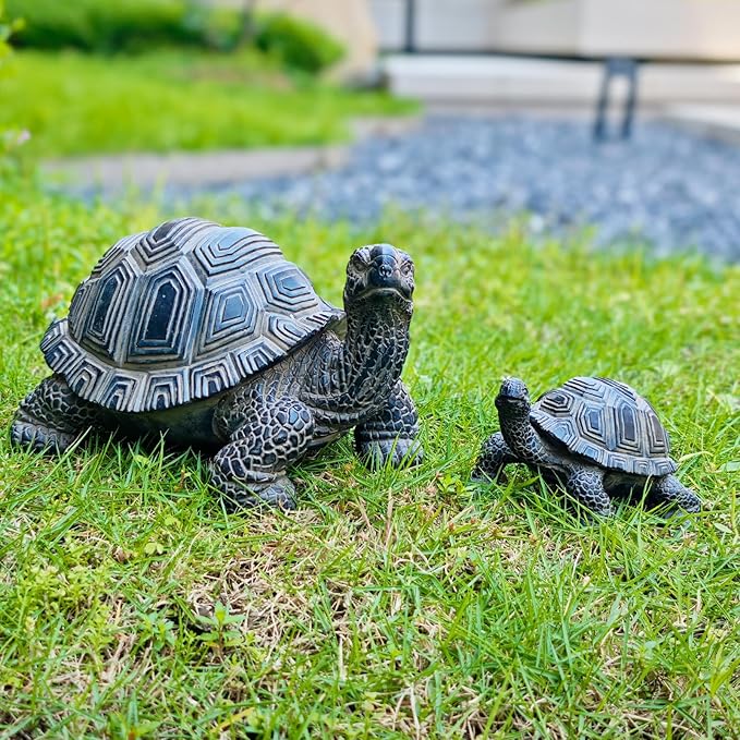 2 Pcs Turtle Outdoor Statue Tortoise Garden Figurine Outdoor Decor Sculpture Ornament, Resin Decorations Patio Lawn Yard Housewarming Mom Gifts