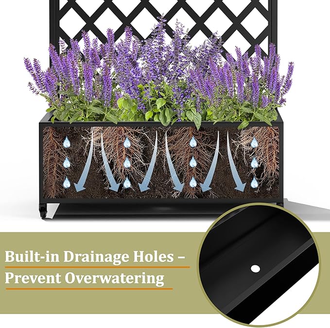 TOAOTBNBO Metal Planter Box with Trellis, Heavy-Duty Raised Garden Bed for Climbing Plants, Drainage Hole, Outdoor Planter Box with Privacy Screen，35''L×16''W×71''H