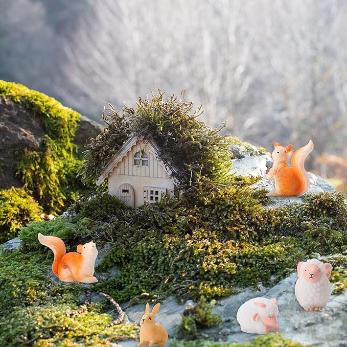 Skylety 12 Pcs Miniature Fairy House Garden Animals Fairy House Figurines Kit Mini Forest Animals Figures Tiny Resin Garden Accessories for Kids Craft Modeling Decor Micro Landscape