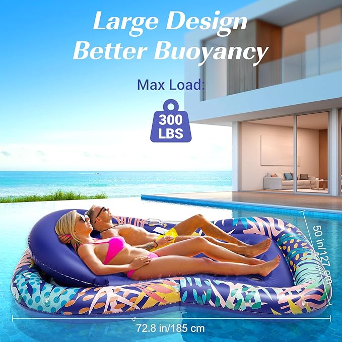 HeySplash Pool Lounger Float for Adult, Inflatable Pool Floats Bed Cooling Contour Lounger Rafts, Water Rafts for Lake, Outdoor Beach Pool Party