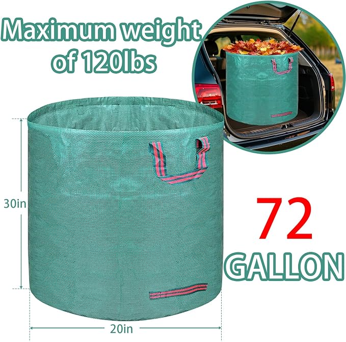 Reusable yard waste bags. 72-gallon large leaf bags(1-pack) Heavy-duty yard garden bag. Leaf bags with 4 handles that can stand upright. Great for collecting leaves and grass clippings