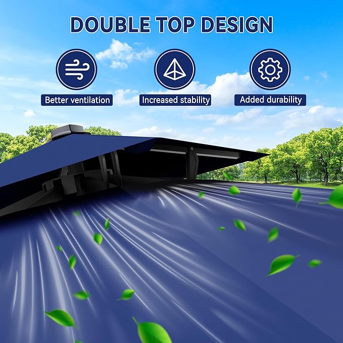 10' X 10' Cantilever Patio Umbrella Outdoor with Base Included Heavy Duty Double Top Windproof Square Offset Umbrellas with 360-degree Rotation for Pool Deck Backyard, Navy