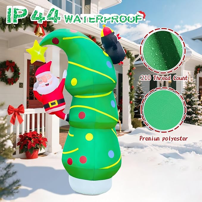 2025 Inflatables Christamas Tree 7FT Christmas Tree Inflatable Outdoor Decor Combined with Santa Penguin Xmas Tree Blow Up Yard Decor with Built-in 5 LEDs for Holiday Party Yard Garden Lawn