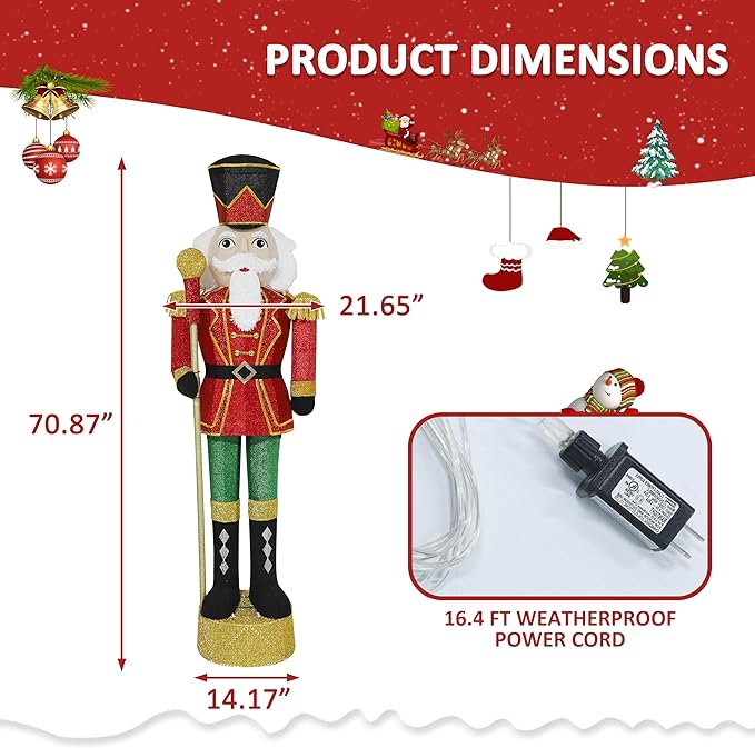 VEIKOU 5.9 FT Lighted Christmas Nutcracker Decoration with Scepter, Outdoor Nutcracker Soldier Christmas Yard Decor with 100 LED Lights, Ground Stakes and Zip Ties, Xmas Holiday Display for Outside