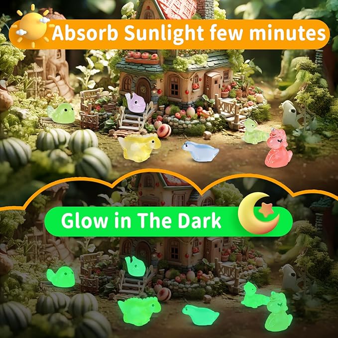 200 Pcs Tiny Resin Animals to Hide, Mini Luminous Resin Animals Bulk for Miniature Fairy Garden Accessories Micro Landscape Aquarium Cake Potted Plants Dollhouse Moss Patio Home Decor Crafts