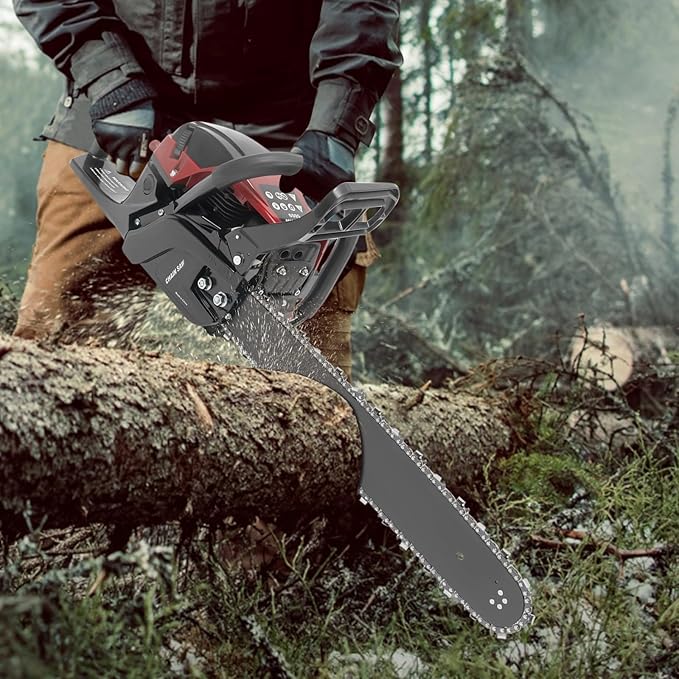 20 Inch Gas Chainsaw 58CC 2.4KW Petrol Chainsaw 2-Stroke Gas Chain Saws, Engine Chain Saw Set Gas Chainsaws for Cutting Wood Outdoor Home Farm Us (Black Red)