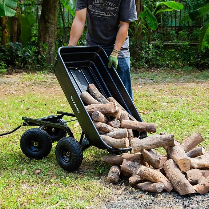 BILT HARD 600 lbs Poly Garden Dump Cart with 180° Rotating Handle, 4 Cu.Ft. Capacity Heavy Duty Wheelbarrow Garden Carts for Yard, Outdoor