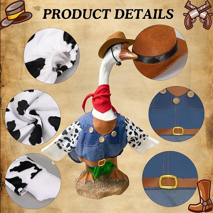 Porch Goose Outfits for 23" Plastic Porch Goose Cowboy Outfit Goose Clothes for Cement Goose for Indoor Outdoor Garden Yard Lawn Patio Art Decor(NZL)