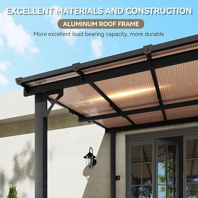 Aoxun 8’x10’ Gazebo, Wall Mounted Gazebos Pergola on Clearance, Outdoor Patio, Large Wall-Mounted Heavy Duty Awnings for Patio, Decks, Backyard（Black）