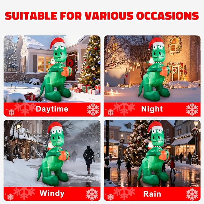 HFO 10ft Tall Christmas Inflatable Outdoor Decorations, Blow up Yard Decor with Santa Claus Rides a Dinosaur to Deliver Gifts, Bright LED Lights Christmas Outdoor Decorations