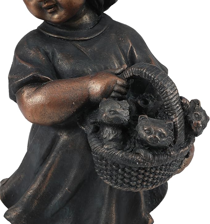 LuxenHome Garden Decor Statue,23" Fiber Stone Girl and Puppy Outdoor Statue, Bronze Garden Sculpture, Outdoor Art for Patio Courtyard Backyard Decor, House Warming Gifts