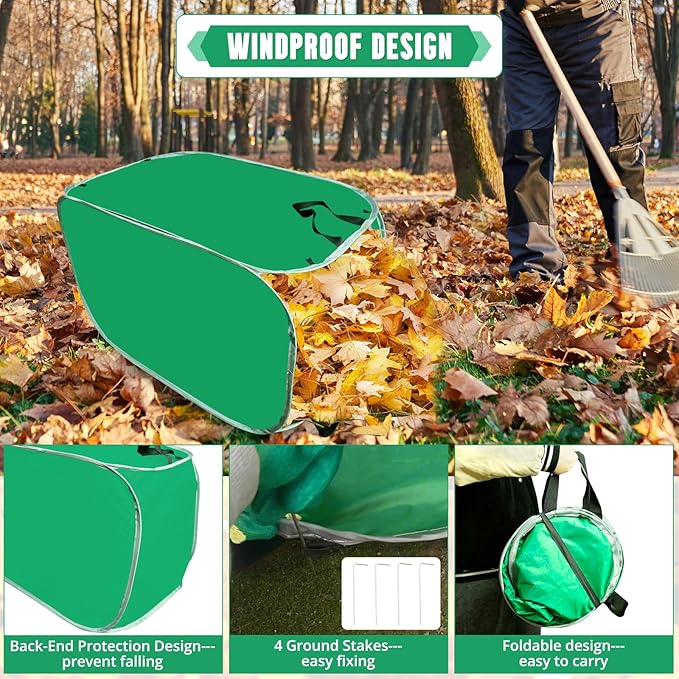 PUNCHMAN Leaf Collector - 80 Gallon Pop up Foldable Leaf Bags with Handles, Collapsible Trash Can for Leaf Clean up and Picker, Reusable Yard Waste Bags with Golves, Garden Tools