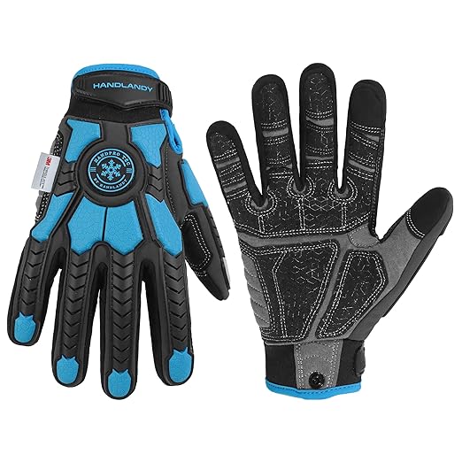 HANDLANDY Winter Impact Resistant Work Gloves for Men, Padded Palm Grip Heavy Duty Working Glove (X-Large, Blue)