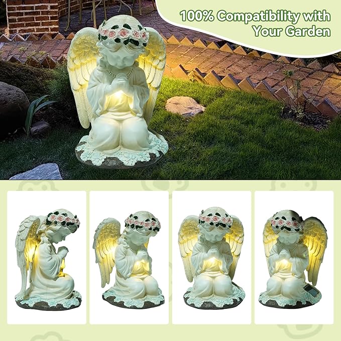 Solar Angel Garden Statues with LED Lights, Outdoor Decor for Patio Yard Balcony - Unique Housewarming Birthday Gifts for Women Mom Grandma