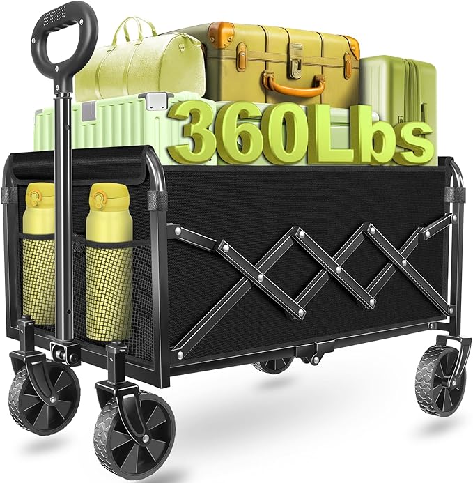 Wagons Carts Foldable - 360Lbs Collapsible Folding Wagon - Wagon Cart with Wheels Portable for Sports, Camping, Storage, Travel, Shopping