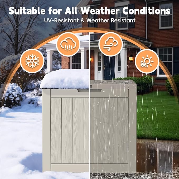 Mars Villa Deck Box, Waterproof Weatherproof and UV Resistant Resin Storage Bin with Lockable Lid, Ideal for, Outdoor, Patio Furniture Cushions, Pool Supplies, Garden Tools (31 Gallon, Light Brown)