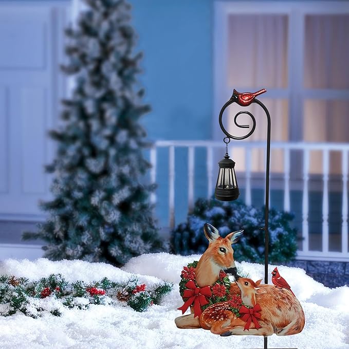 Solar Lights Reindeer Ground Stake Decor Metal Reindeer and Fawn Outdoor Sculptures Suitable for Outdoor Garden Courtyard and Lawn Christmas Decorations and Thanksgiving Gifts