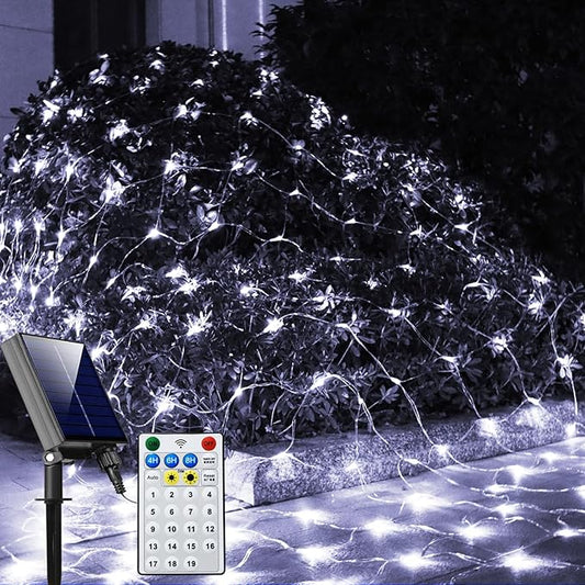 Solar Net Lights Outdoor Mesh Lights White, 200 LED Net Lights Christmas, Waterproof 19 Modes Timer Tree Wrap Lights for Fence, Garden, Yard, Bushes, Trunk, Halloween Decor-9.8ft x 6.6ft