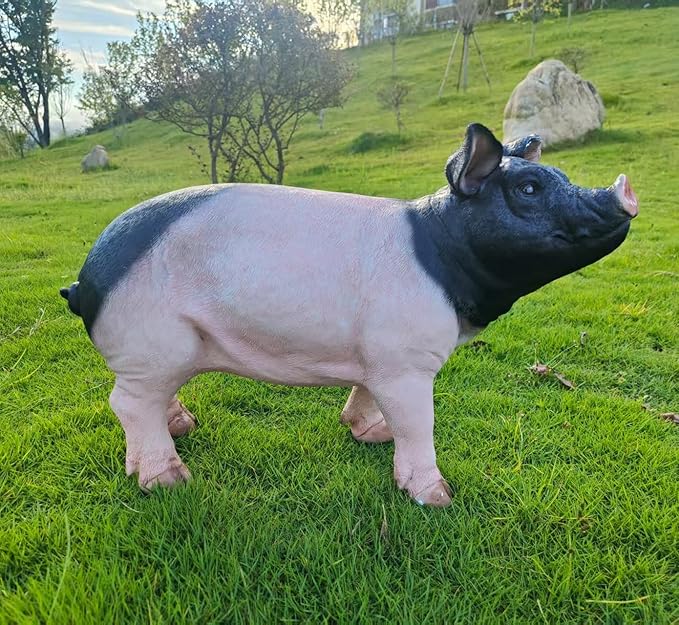 HOUDE Cute Pig Sculpture, 20.08 inches Long, decorates Outdoor Art Gardens, courtyards, lawns, and Indoor Public Spaces Such as Living Rooms and Balconies. (Black)