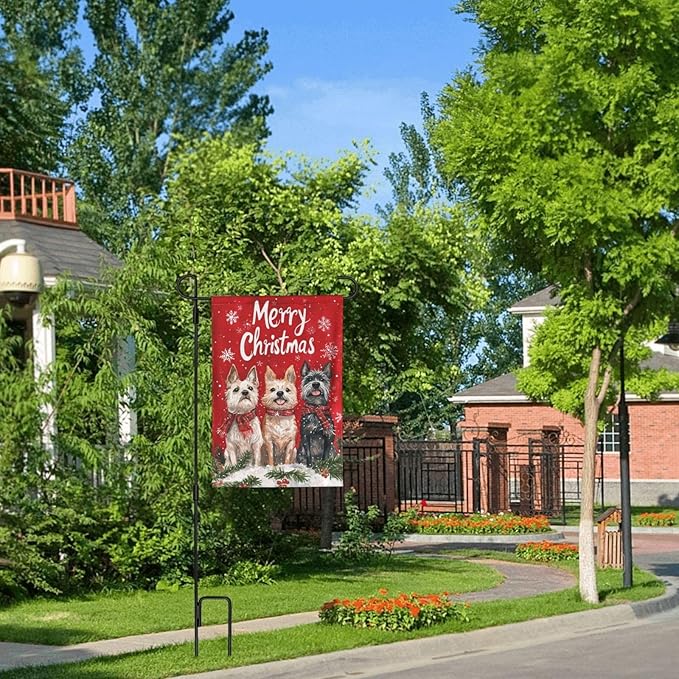 Christmas Dogs Garden Flag Vertical Double Sided Outdoor Yard Flags 12.5x18 Inch Burlap Banners Vertical Double Sided for Outdoor Decor Lawn